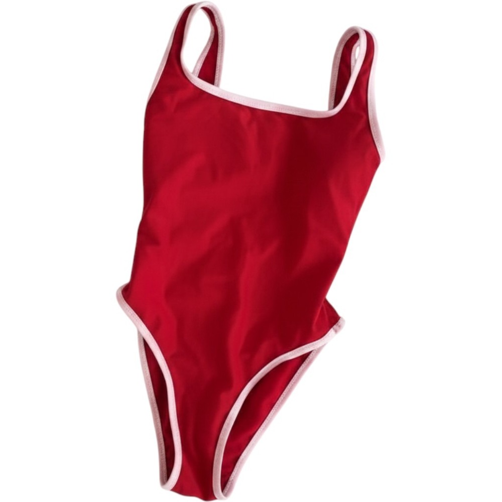 LainSnow Womens XXL Red Ribbed One Piece Swimsuit High Cut Made in USA